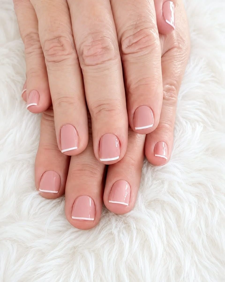 Unhas nude com francesinha branca fina